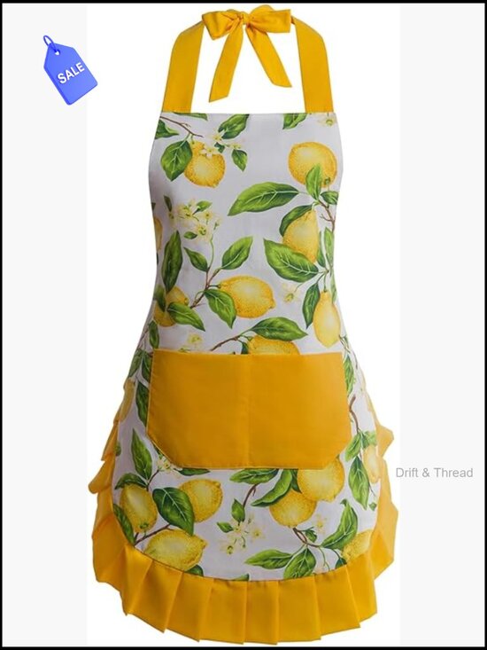 Other - Vintage Floral Apron with Pockets, Adjustable Neck Strap for Cooking Baking